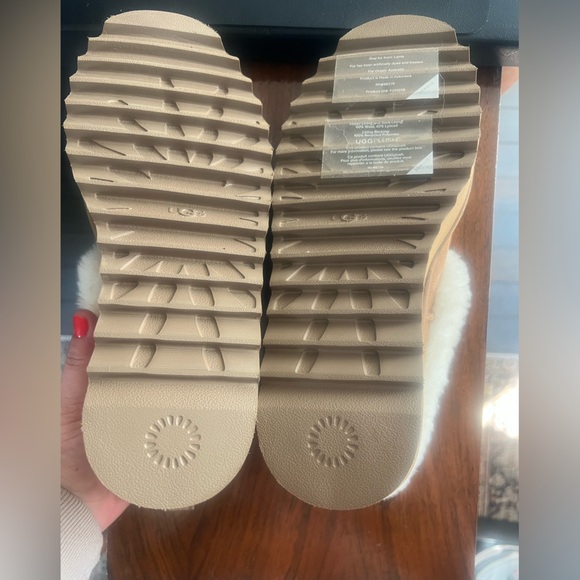 UGG  Tazzellre Chestnut Suede Shearling-Lined  with Cream Fur Collar - Picture 5 of 7